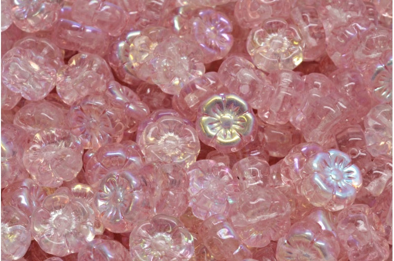 OUTLET 10 grams Rectangle With Ornament Pressed Glass Beads, 8 x 8 mm, Crystal Ab Light Pink (00030-28701-34304), Glass, Czech Republic