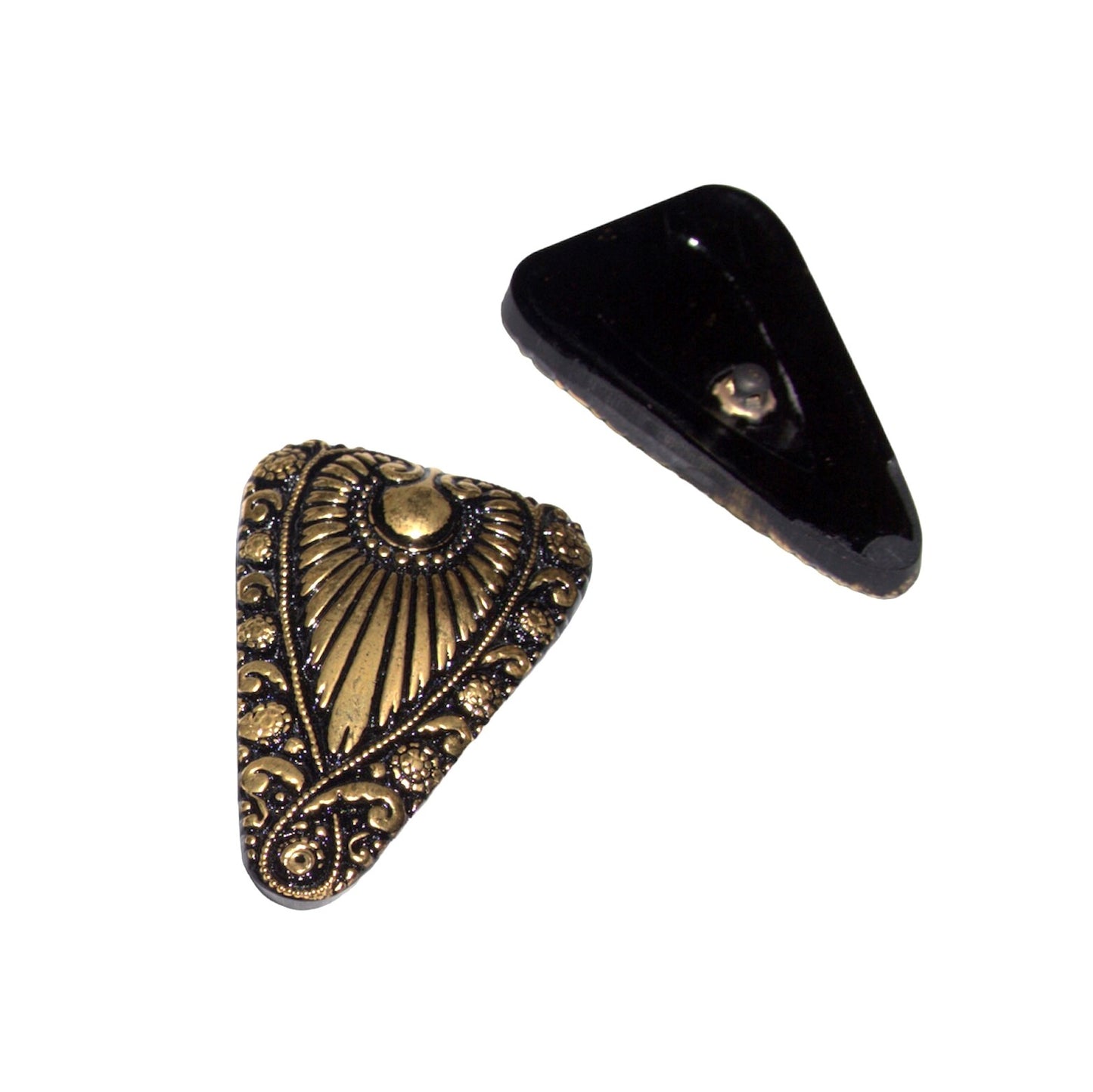 1 pcs Hand Painted Glass Buttons with ornament, size 47x31 mm, Glass, Czech Republic