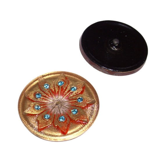 1個 手描きガラスボタン（飾り付き）、サイズ16（36 mm）、ガラス、チェコ共和国