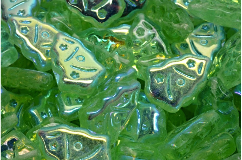 OUTLET 10 grams Christmas Tree Beads, Transparent Green Ab (50500-28701), Glass, Czech Republic