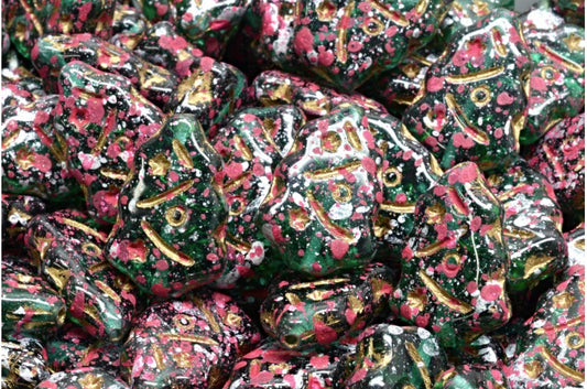 OUTLET 10克圣诞树珠子，17 x 12毫米，透明绿色祖母绿金色镶边粉色（50720-54302-45708），玻璃，捷克共和国