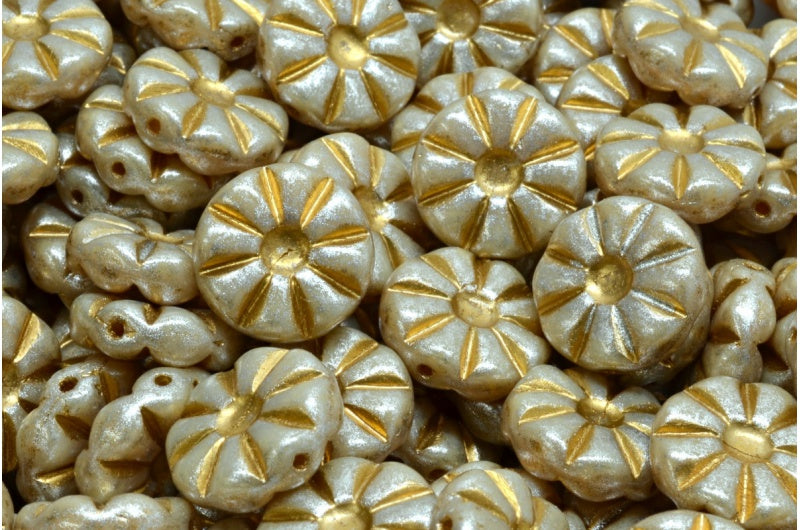 OUTLET 10 grams Sunflower Beads, Hematite Gold Lined 34301 (14400-54302-34301), Glass, Czech Republic
