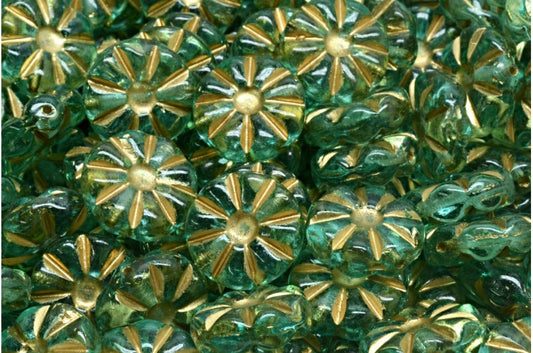 Sunflower Beads, Crystal Gold Lined Light Turquoise (00030-54302-34309), Glass, Czech Republic