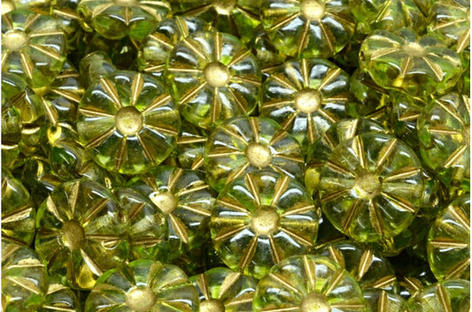 Sunflower Beads, Crystal Gold Lined Light Green (00030-54302-34310), Glass, Czech Republic