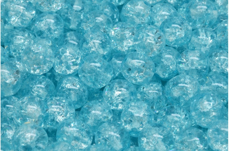 Round Druck Beads, Crystal Cracked Light Aqua Blue (00030-85500-34308), Glass, Czech Republic