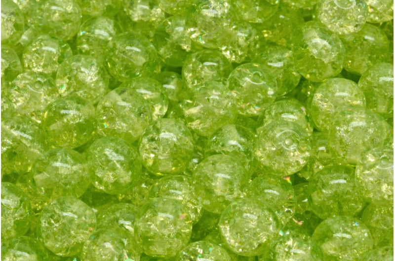 Round Druck Beads, Crystal Cracked Light Green (00030-85500-34310), Glass, Czech Republic