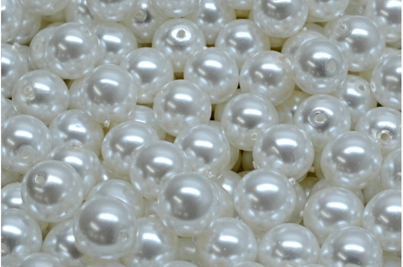 OUTLET 10 grams Round Druck Beads, 8 x 8 mm, White 70401 (02010-70401), Glass, Czech Republic