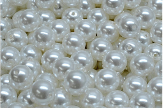 OUTLET 10 grams Round Druck Beads, 8 x 8 mm, White 70401 (02010-70401), Glass, Czech Republic