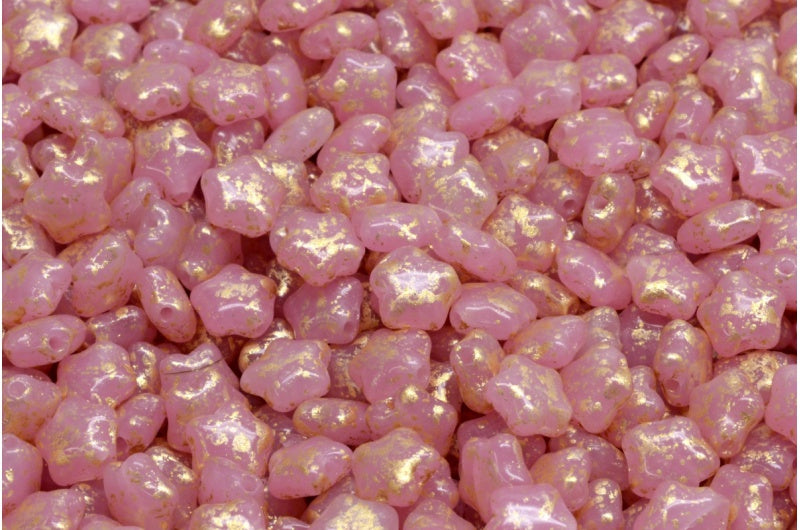 Flat Star Beads, Opal Pink Gold Splash (71400-94401), Glass, Czech Republic