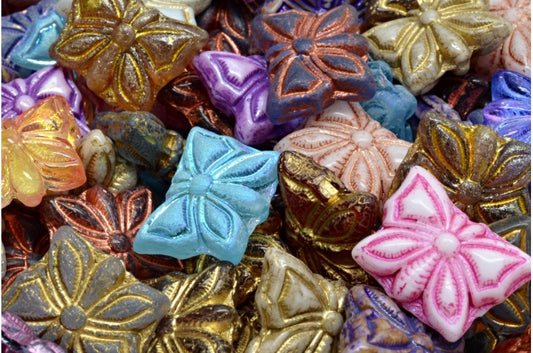 奥特莱斯 10 克蝴蝶珠，15 x 12 毫米，1 种混合颜色（00001-混合），玻璃，捷克共和国