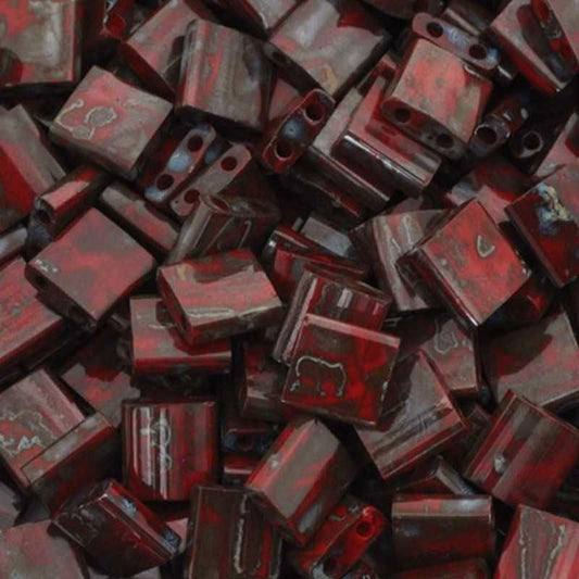 Miyuki Tila / Half Tila / Quater Tila 2-hole Beads, Picasso Opaque Red (TL4521), Glass, Japan