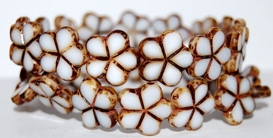 OUTLET 10 grams Table Cut Flower Beads, 17 x 17 mm, Dark Beige Travertin (07193-86800), Glass, Czech Republic
