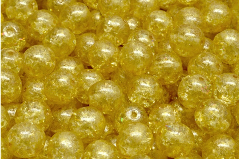 Round Druck Beads, Crystal Cracked Light Yellow (00030-85500-34302), Glass, Czech Republic