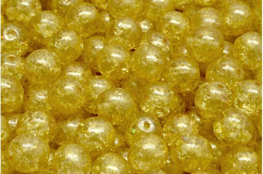 Round Druck Beads, Crystal Cracked Light Yellow (00030-85500-34302), Glass, Czech Republic