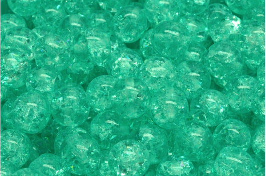 Round Druck Beads, Crystal Cracked Light Turquoise (00030-85500-34309), Glass, Czech Republic