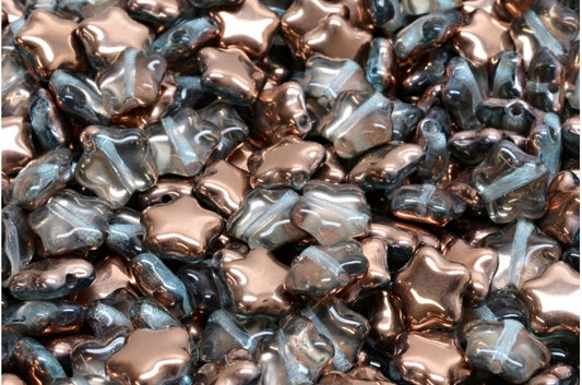 Flat Star Beads, Transparent Aqua Rose Gold Capri (60000-27101), Glass, Czech Republic