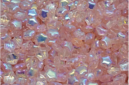 Flat Star Beads, Transparent Pink Ab (70120-28701), Glass, Czech Republic