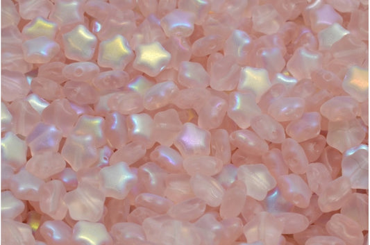 Flat Star Beads, Transparent Pink Matte Ab (70120-84100-28701), Glass, Czech Republic