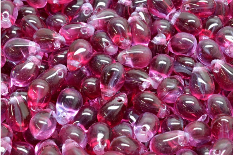OUTLET 10 克水滴珠，透明红色透明浅紫水晶（70350-20310），玻璃，捷克共和国