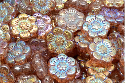 OUTLET 10 grams Boho Flower Beads, 14 x 14 mm, Crystal Ab Pink Beige (00030-28701-34303), Glass, Czech Republic