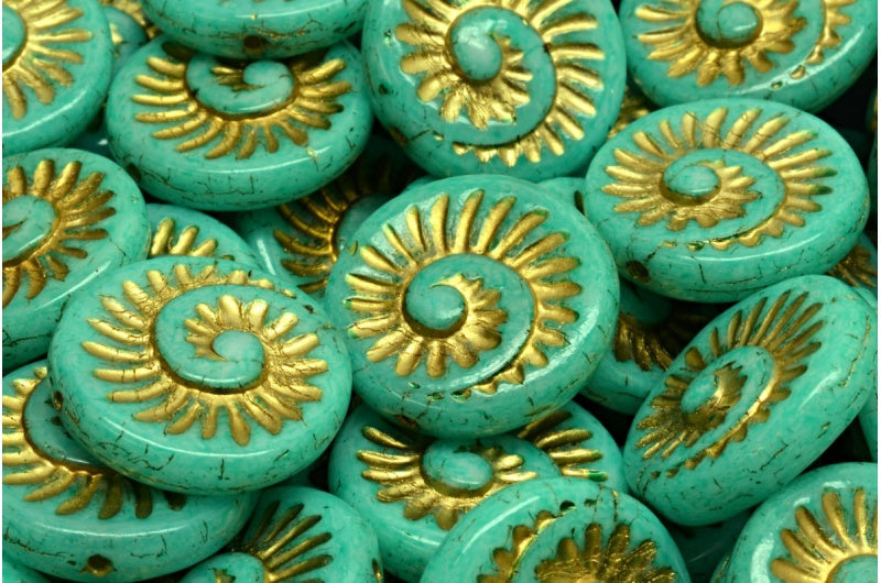 OUTLET 10 grams Fossil Shell Beads, White Gold Lined Light Turquoise (02010-54302-34309), Glass, Czech Republic