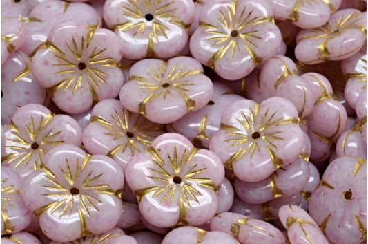 OUTLET 10 Gramm Apfelblumenperlen, mit Weißgold gefüttert 34306 (02010-54302-34306), Glas, Tschechische Republik