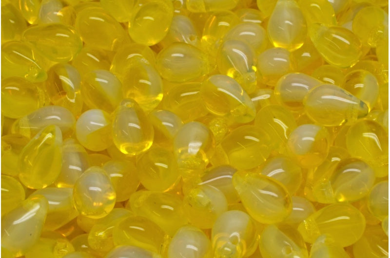 Drop Beads, Opal White Transparent Yellow (01000-80020), Glass, Czech Republic