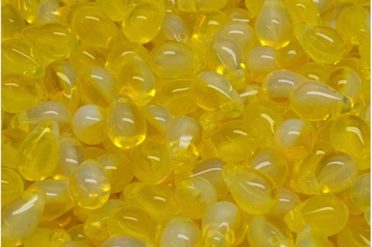 Drop Beads, Opal White Transparent Yellow (01000-80020), Glass, Czech Republic