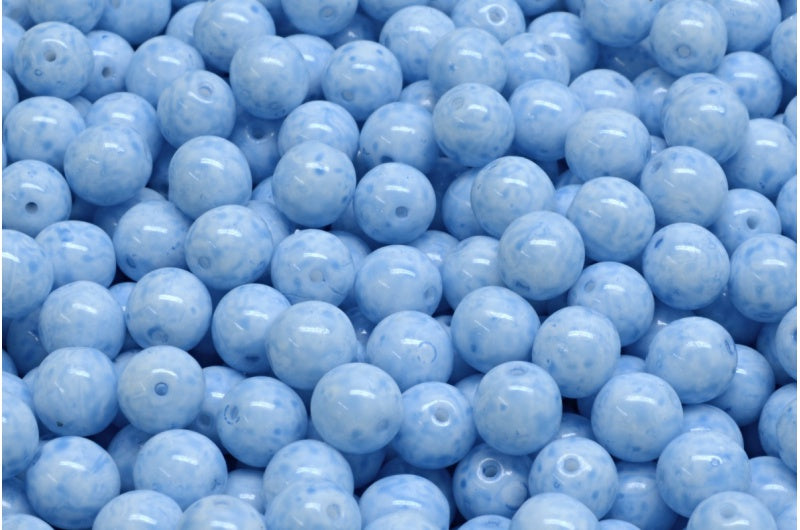 Round Druck Beads, White Opal Light Blue (02020-34307), Glass, Czech Republic