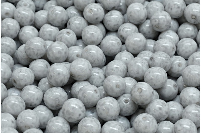 Round Druck Beads, White Opal Light Gray (02020-34311), Glass, Czech Republic