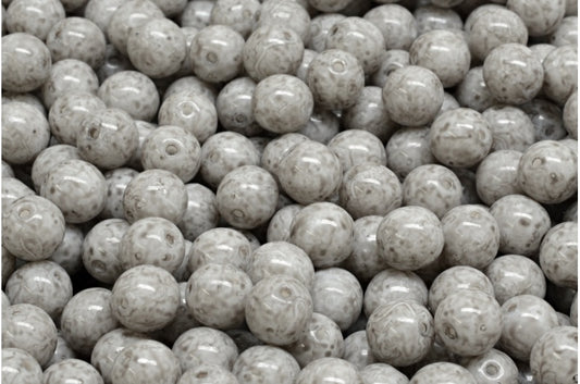 Round Druck Beads, White Opal 34312 (02020-34312), Glass, Czech Republic