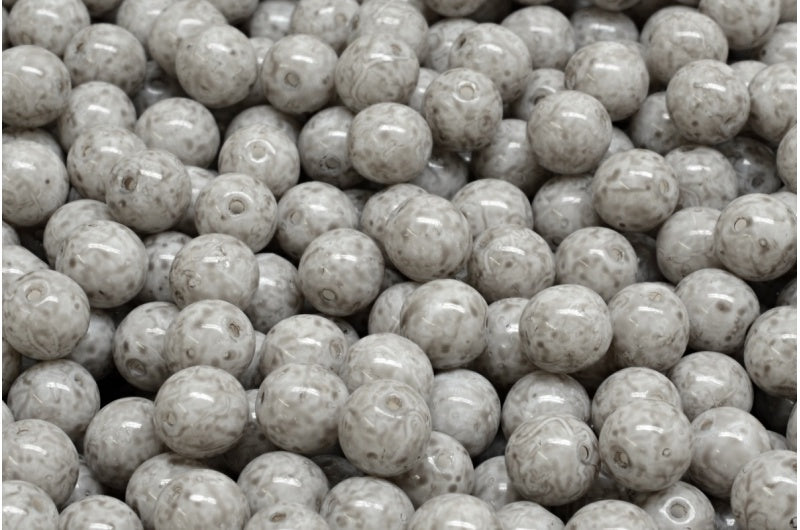 OUTLET 10 grams Round Druck Beads, 6 x 6 mm, White Opal 34312 (02020-34312), Glass, Czech Republic