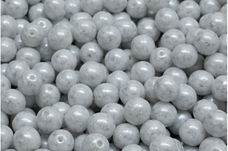 Round Druck Beads, White Opal 34301 (02020-34301), Glass, Czech Republic