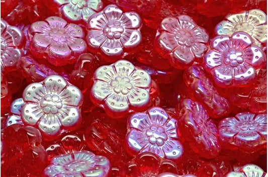 奥特莱斯 10克波西米亚风花朵珠，14 x 14毫米，宝石红AB（90080-28701），玻璃，捷克共和国