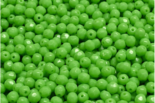 Faceted Round Fire Polished Beads, Opaque Green (53200), Glass, Czech Republic