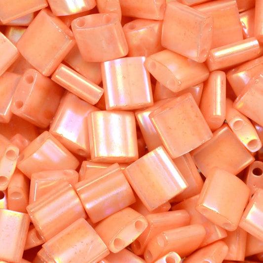 Miyuki Tila / Half Tila / Quater Tila 2-hole Beads, Opaque Salmon Luster (# 0596), Glass, Japan