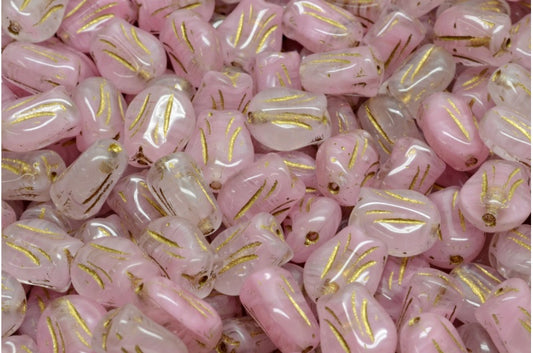 Mini Tulip Beads, Pink Gold Lined (R0732-54302), Glass, Czech Republic