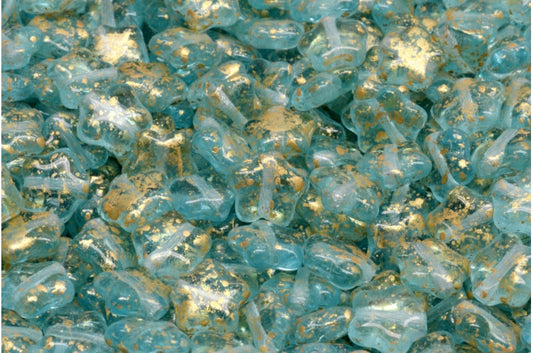 フラットスタービーズ、透明アクアゴールドスプラッシュ（60000-94401）、ガラス、チェコ共和国