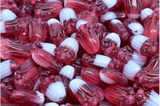 OUTLET 10 grams Tulip Bud Beads, Mixed White Red (06708), Glass, Czech Republic
