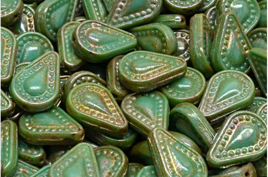 OUTLET 10 grams Filigree Teardrop Beads, 14 x 10 mm, Turquoise Picasso (63130-43400), Glass, Czech Republic