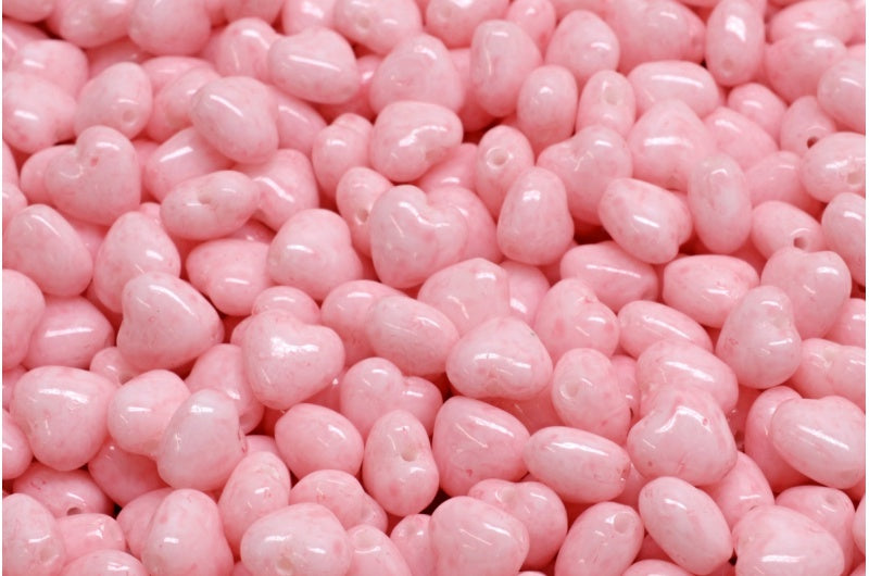 ハートビーズ、ホワイトオパールライトピンク（02020-34304）、ガラス、チェコ共和国