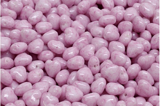 Heart Beads, White Opal Light Fuchsia Pink (02020-34306), Glass, Czech Republic