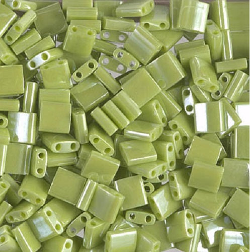 Miyuki Tila / Half Tila / Quater Tila 2-hole Beads, Opaque Chartreuse Luster Green (# 0439), Glass, Japan