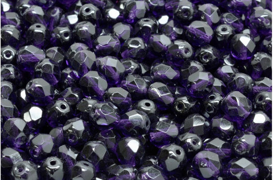 OUTLET 10 Gramm Feuerpolierte facettierte runde Perlen 6mm, Lila (20510), Glas, Tschechische Republik