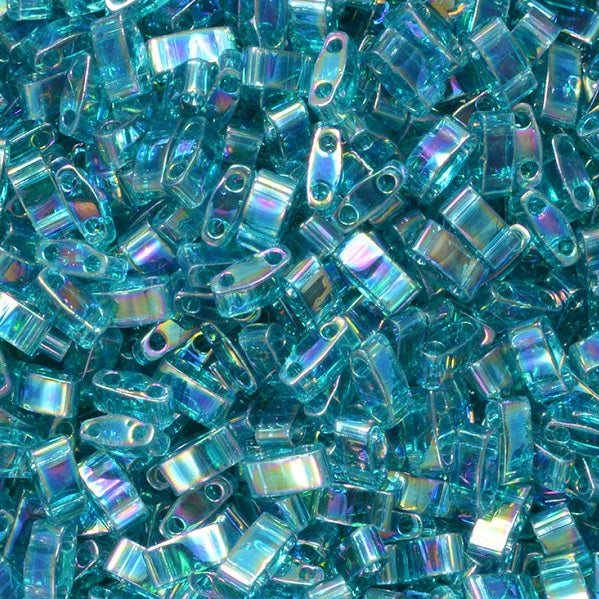 Miyuki Tila / Half Tila / Quater Tila 2-hole Beads, Transparent Teal AB (# 2458), Glass, Japan