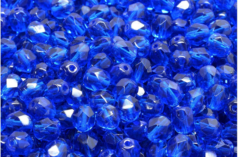 Faceted Round Fire Polished Beads, Transparent Aqua (60080), Glass, Czech Republic