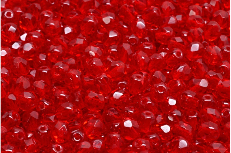 Faceted Round Fire Polished Beads, Ruby Red (90080), Glass, Czech Republic