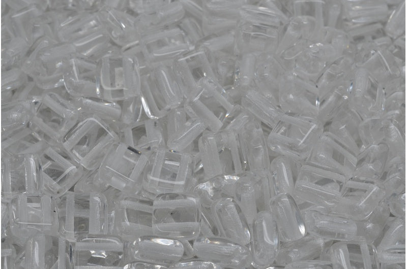 2-Holes Pressed Tile Beads, Crystal (00030), Glass, Czech Republic
