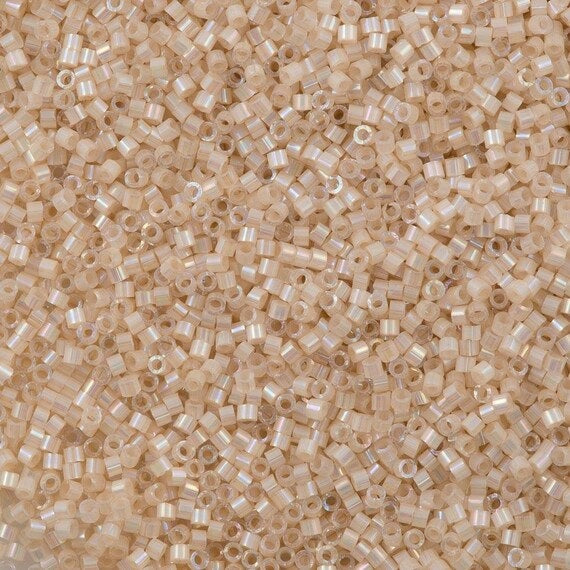 Miyuki DELICA Seed Beads Rocailles, Silk Inside Dyed Pale Apricot AB (# DB1874), Glass, Japan