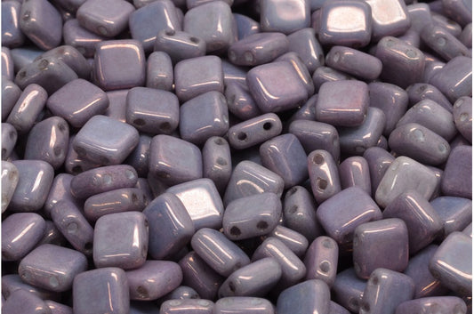 2-Holes Pressed Tile Beads, White Purple (02010-15726), Glass, Czech Republic